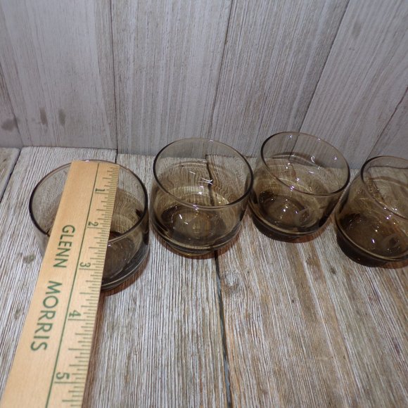 Vtg Brown Glasses, Barware Glasses Small Brown Initials Glasses, Vtg Set 4, Juic - Picture 3 of 6